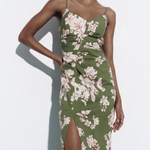 Zara | NWOT Linen Printed Midi Dress Size M